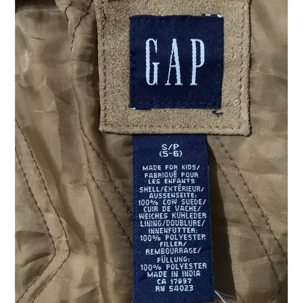 VTG GAP S (5-6) Kids Jacket 100% Cow Suede‎ Harrington Camel Brown Pockets